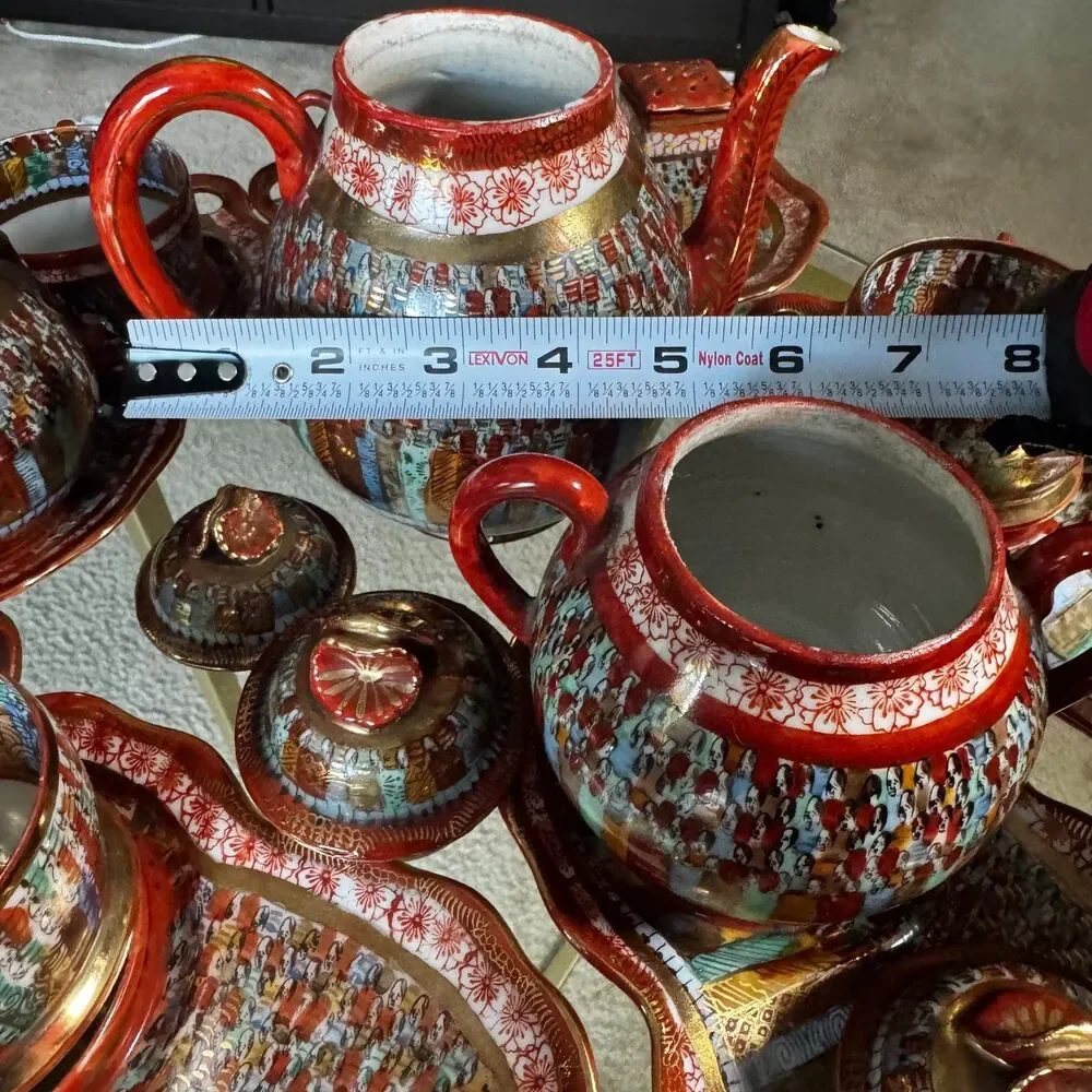 Vintage Antique Japanese Thousand Faces Piece Porcelain Tea Set 15Pcs